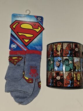 DC Comics Superman Mug, Men’s Crew Socks amd Small Dog Sock-